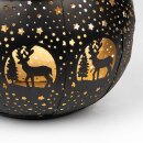 Windlicht rund,18x13cm NIGHT FOREST, schwarz-gold, Eisenblec