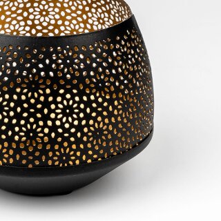 Windlicht 10x10cm rund, DAISY, schwarz-gold, Eisenblech