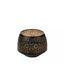 Windlicht 10x10cm rund, DAISY, schwarz-gold, Eisenblech