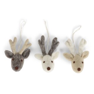 Rentier Gesichter weiß/grau, 3er Set, 7 cm