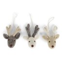 Rentier Gesichter weiß/grau, 3er Set, 7 cm