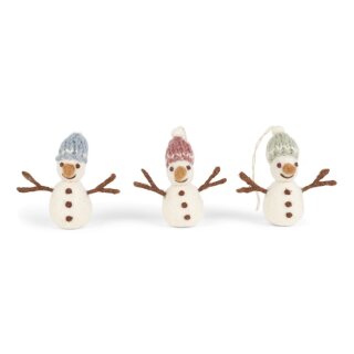 Schneemann, Mütze farbig, 3er Set, 6 cm