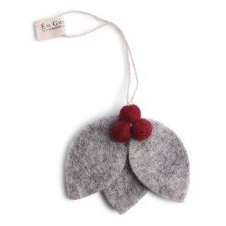 Blätter grau mit roten Beeren, 8 x 7 cm