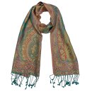 Schal PAISLEY grun-rot-beige, 165x35cm, 100 % Seide