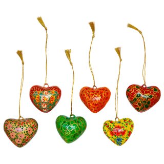 Anhanger HERZ 5cm Kaschmir handbemalt, Pappmache (Stuck)