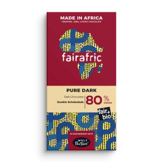 fairafric Schokolade 80%, Pure Dark, Dunkle Schokolade, bio°, 80g, vegan