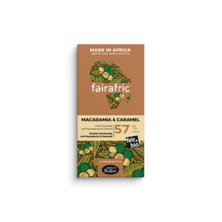 fairafric Schokolade 57% Dark Chocolate with Caramel and Macadamia, bio°, 80g, vegan
