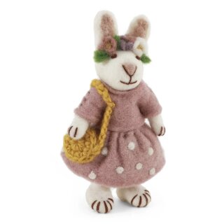 Häsin weiß/Blumenhaarband, 13 cm