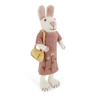 Häsin XL weiß/Kleid lavendel+Tasche, 27 cm