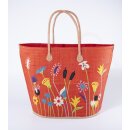 KORBTASCHE Blumenwiese rot, Raffia H40 x B50 x T25cm