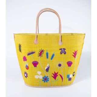 KORBTASCHE Blumenwiese gelb, Raffia H40 x B50 x T25cm