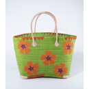 KORBTASCHE Blumen grün orange, Raffia H31 x B46 x T20cm