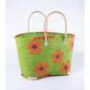 KORBTASCHE Blumen grün orange, Raffia H31 x B46 x T20cm