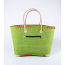 KORBTASCHE Blumen grün orange, Raffia H31 x B46 x T20cm