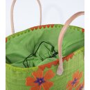 KORBTASCHE Blumen grün orange, Raffia H31 x B46 x T20cm