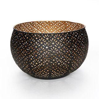 Windlicht 22x15cm, FLOWER BOWL, schwarz-gold, Eisenblech