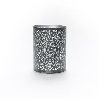 Windlicht 8x10cm WHEEL OF LIFE, schwarz-silber, Eisenblech