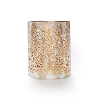 Windlicht 10x13 cm WHEEL OF LIFE weiß-gold, Eisenblech