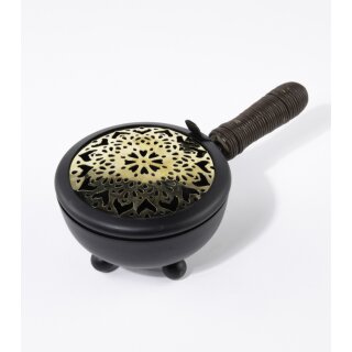 RÄUCHERPFANNE mit Deckel Eisen, mit Holzgriff dm13xL23cm