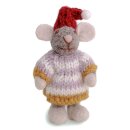 Baby Maus weiß, Kleid gestreift, 10 cm