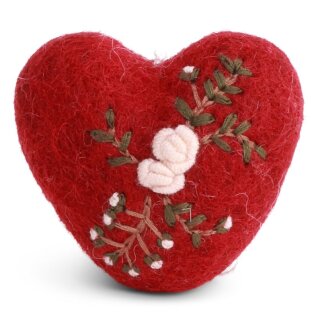 Herz rot, Zweig bestickt, 6 cm