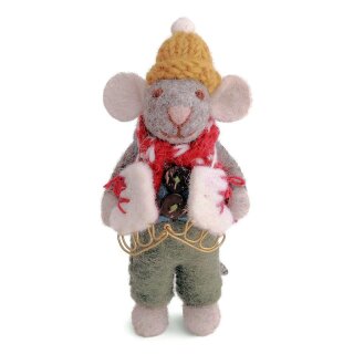 Maus grau, Weste & Schlittschuhe, 12 cm