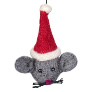 Baumschmuck SANTA MAUS 8cm grau, Wollfilz