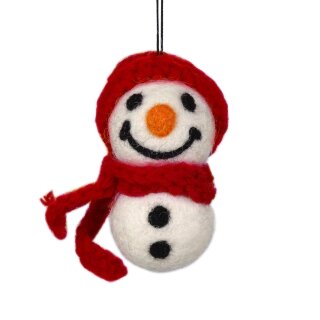 Baumschmuck SCHNEEMANN mit MUTZE fuchsia+turkis, Wollfilz