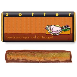 Zotter Schokolade, Gewürzmarzipan auf Zimtnougat