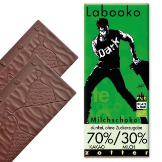 Labooko - 70% Milchschokolade dark style ohne Zuckerzugabe