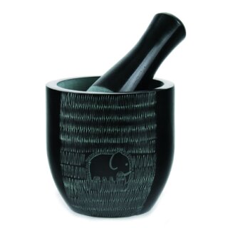 Mörser mit Stößel, Design "Elefant", Palewa-Speckstein, schwarz, Ø 9 cm, H 9 cm