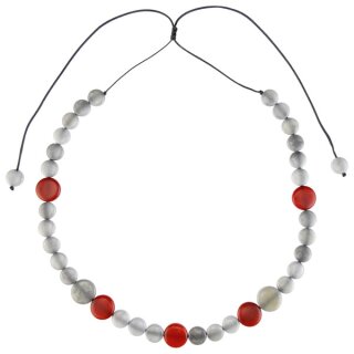 Tagua-Halskette SMARTY perlgrau-rot