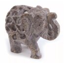 Elefant mit Baby, Gorara-Speckstein, feine Jali-Schnitzerei,