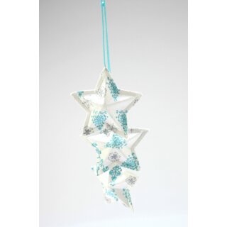 DEKOHÄNGER 3 STERNE WEIHNACHTSZAUBER CHRISTBAUM BLAU, 7 cm