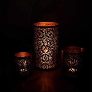 Windlicht 10x13cm BAROQUE schwarz-gold, Eisenblech