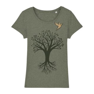 Damen Baum mit Vogel Broschenshirt